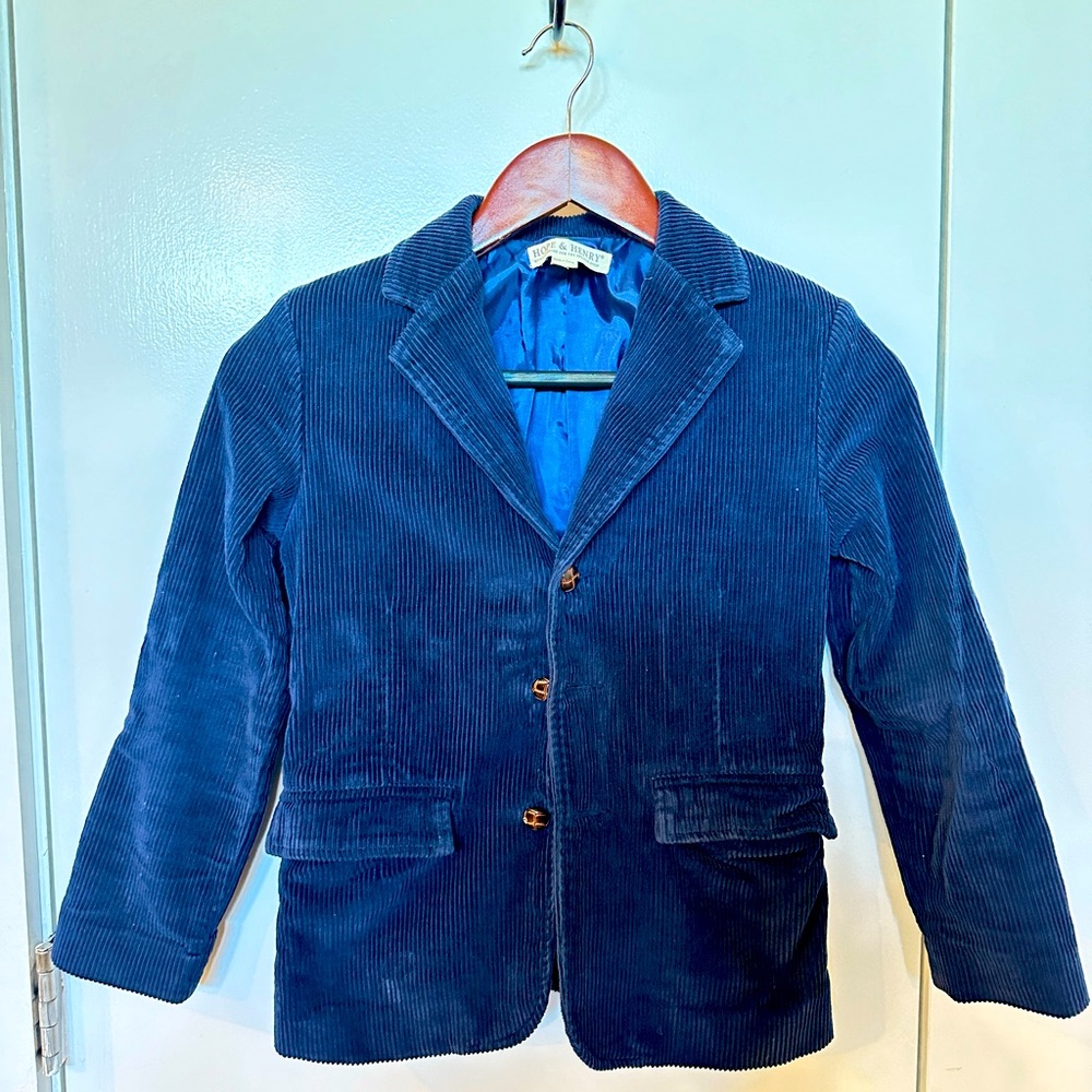 Hope & Henry Navy Corduroy Blazer with elbow patches.
